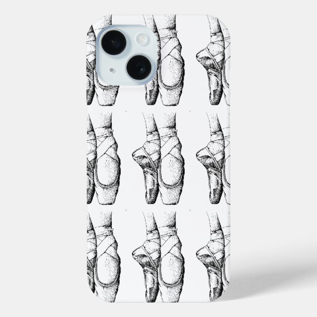 Schwarz-Weiß-Ballet Slipper iPhone 15 Hülle (Rückseite)