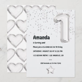 Schwarz-Weiß-Ballon 1. Geburtstags-Party Einladung