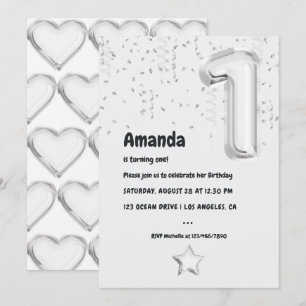 Schwarz-Weiß-Ballon 1. Geburtstags-Party Einladung