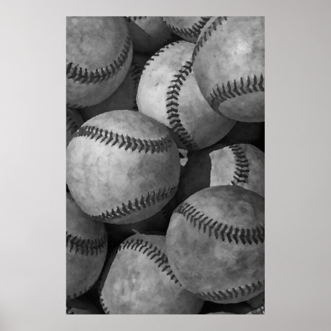 Schwarz-Weiß-Baseball Einzigartiges Kunstwerk Poster (Vorne)