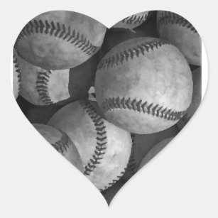 Schwarz-Weiß-Baseball Herz-Aufkleber