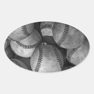 Schwarz-Weiß-Baseball Ovaler Aufkleber