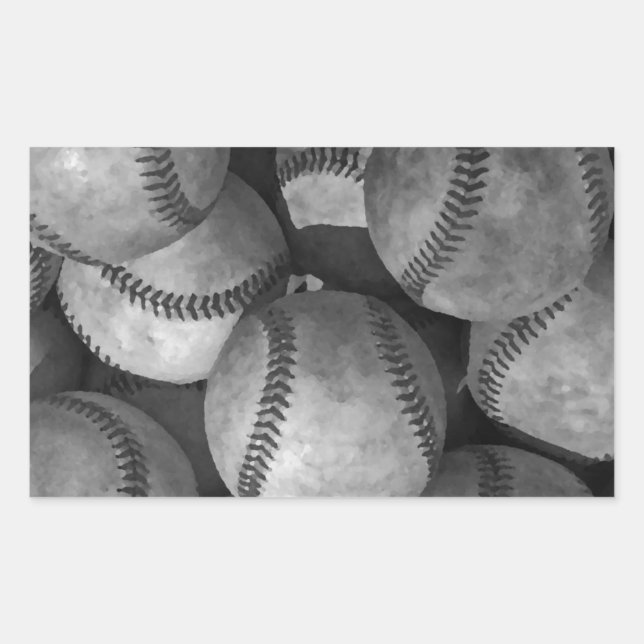 Schwarz-Weiß-Baseball Rechteckiger Aufkleber (Vorderseite)