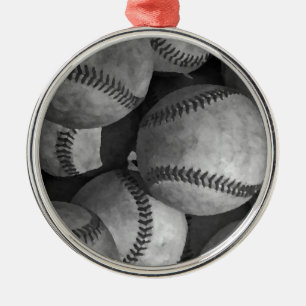 Schwarz-Weiß-Baseball Silbernes Ornament