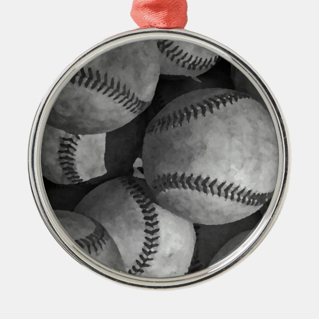 Schwarz-Weiß-Baseball Silbernes Ornament (Vorne)