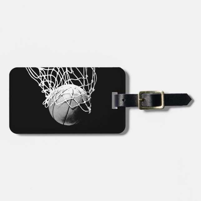 Schwarz-Weiß-Basketball Gepäckanhänger (Vorderseite horizontal)