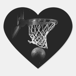 Schwarz-Weiß-Basketball-Herzsticker Herz-Aufkleber