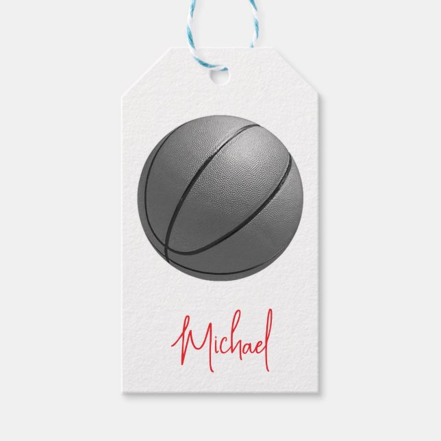 Schwarz-Weiß-Basketball Ihr Name Geschenkanhänger (Vorderseite)