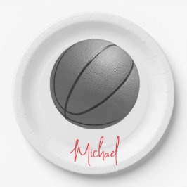 Schwarz-Weiß-Basketball Ihr Name Pappteller