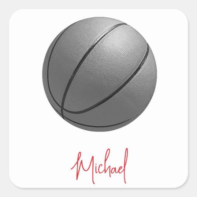 Schwarz-Weiß-Basketball Ihr Name Quadratischer Aufkleber (Vorderseite)