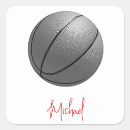 Schwarz-Weiß-Basketball Ihr Name Quadratischer Aufkleber