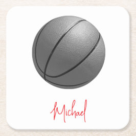Schwarz-Weiß-Basketball Ihr Name Rechteckiger Pappuntersetzer