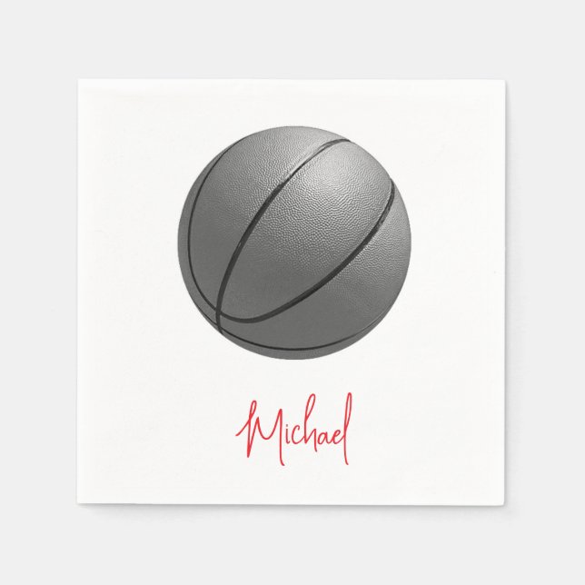 Schwarz-Weiß-Basketball Ihr Name Serviette (Vorderseite)
