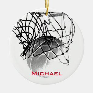 Schwarz-Weiß-Basketball - Namen hinzufügen Keramik Ornament