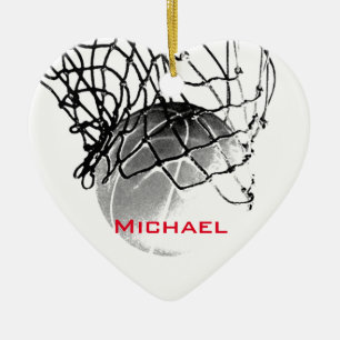 Schwarz-Weiß-Basketball - Namen hinzufügen Keramik Ornament