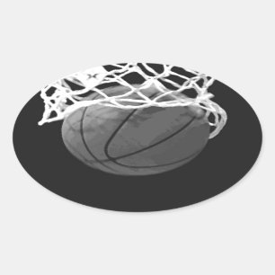 Schwarz-Weiß-Basketball Ovaler Aufkleber