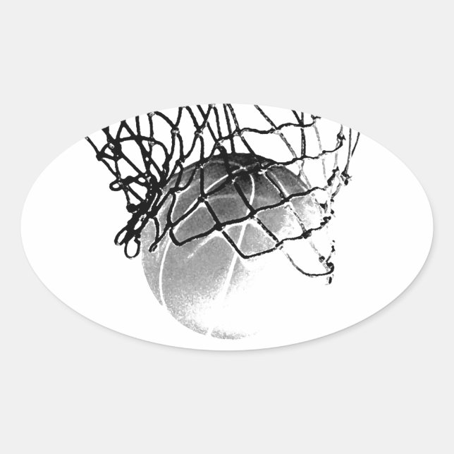 Schwarz-Weiß-Basketball Ovaler Aufkleber (Vorderseite)
