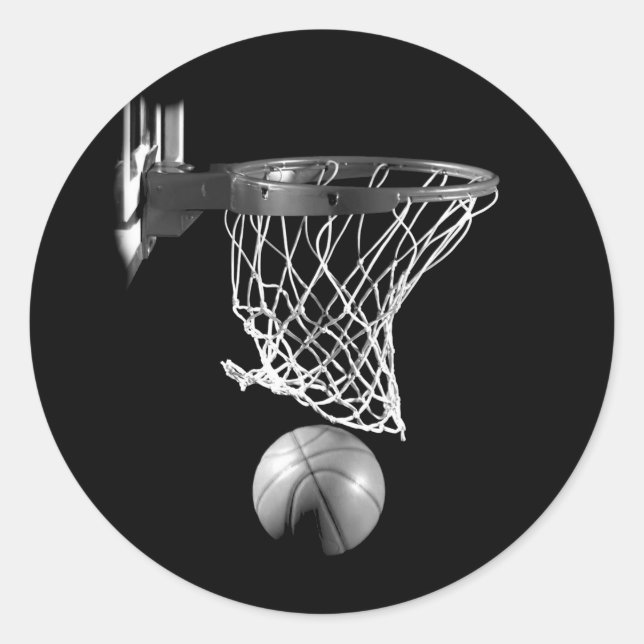 Schwarz-Weiß-Basketball Runder Aufkleber (Vorderseite)
