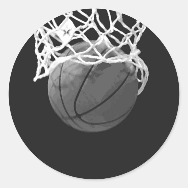 Schwarz-Weiß-Basketball Runder Aufkleber (Vorderseite)