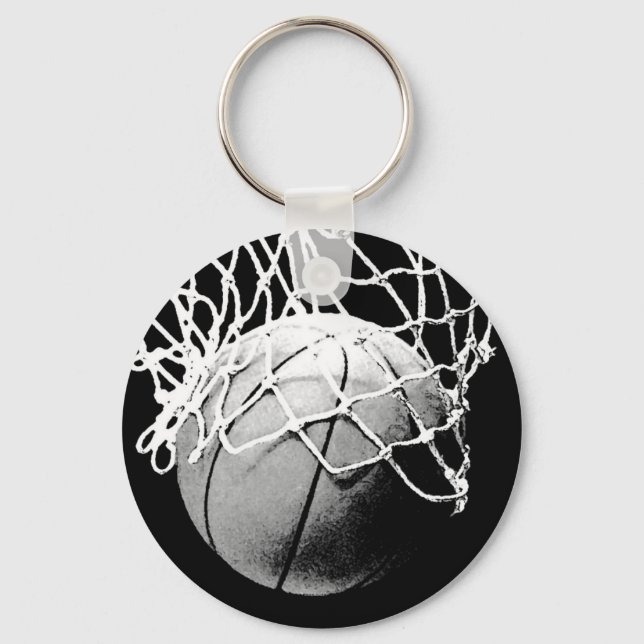 Schwarz-Weiß-Basketball-Schlüsselanhänger Schlüsselanhänger (Vorderseite)