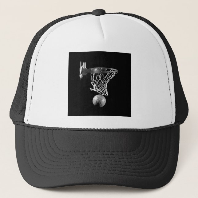 Schwarz-Weiß-Basketball Truckerkappe (Vorderseite)