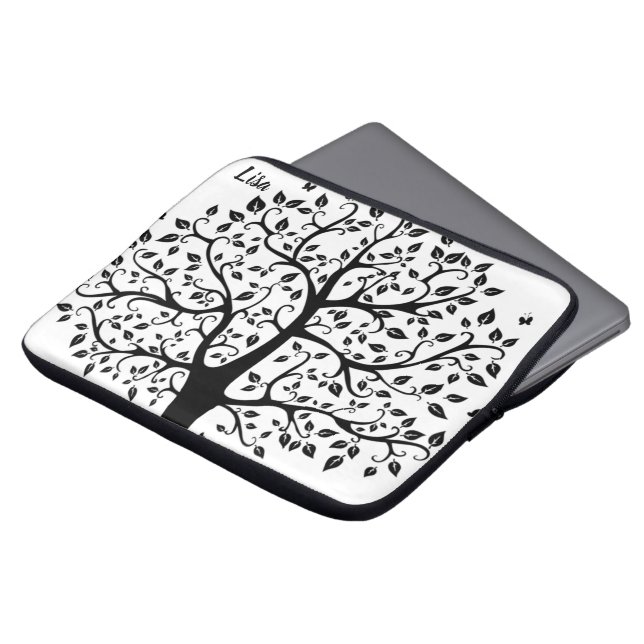 Schwarz-Weiß-Baum der Elektronik-Tasche Laptopschutzhülle (Vorne Oben)
