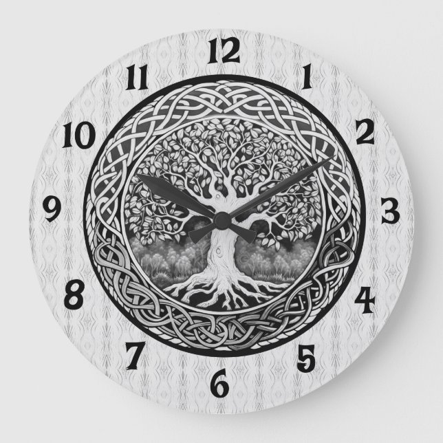 Schwarz-Weiß-Baum des Lebens Große Uhr (Vorderseite)