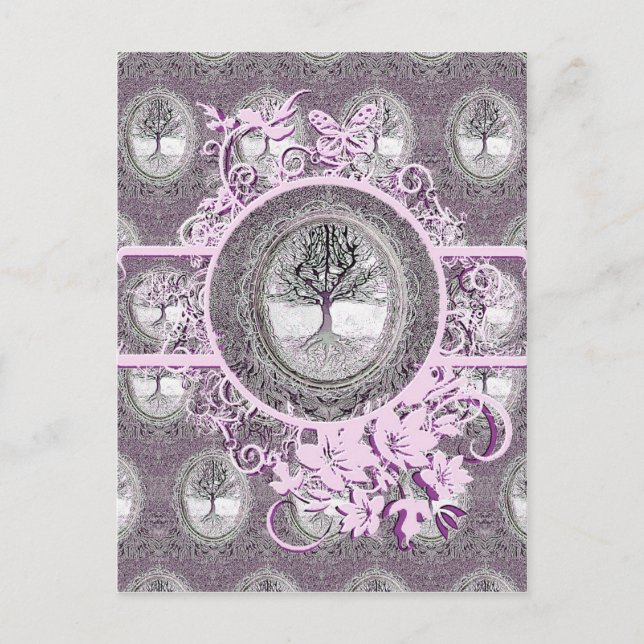 Schwarz-Weiß-Baum mit Blume Postkarte (Vorderseite)