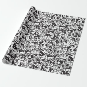 Schwarz-Weiß-beängstigende Monster im Doodart-Stil Geschenkpapier