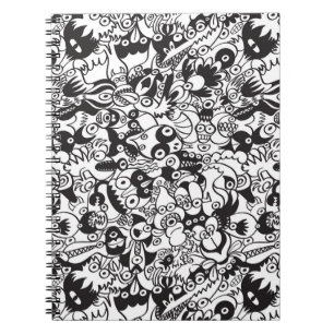 Schwarz-Weiß-beängstigende Monster im Doodart-Stil Notizblock