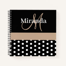 Schwarz-weiß Beige Monogram Script Polka Dots Notizbuch