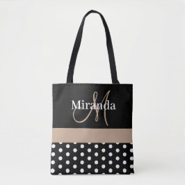 Schwarz-weiß Beige Monogram Script Polka Dots Tasche