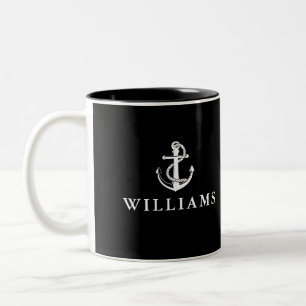 Schwarz-Weiß benutzerdefinierter Name, nautischer Zweifarbige Tasse