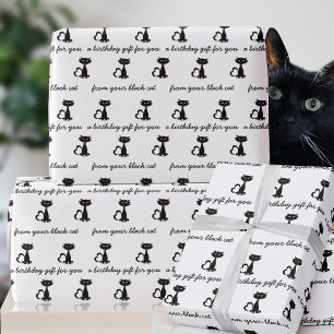 Schwarz-weiß benutzerdefiniertes Katzengeburtstags Geschenkpapier