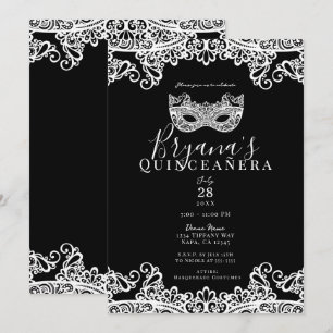 Schwarz-Weiß besticktes Maskenball 15. Quinceañera Einladung