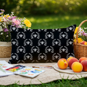 Schwarz-Weiß-Bienen-Lorbeerkranzmuster Outdoor Kissen Für Draußen
