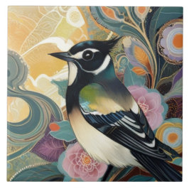 Schwarz-Weiß-Bird Stilvolle Blume Fliese