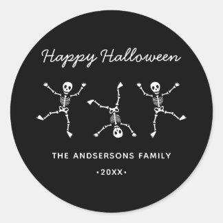 Schwarz-Weiß-Blatt Skeleton-Happy Halloween Runder Aufkleber