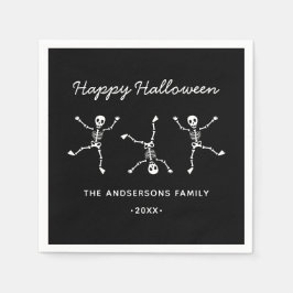 Schwarz-Weiß-Blatt Skeleton-Happy Halloween Serviette