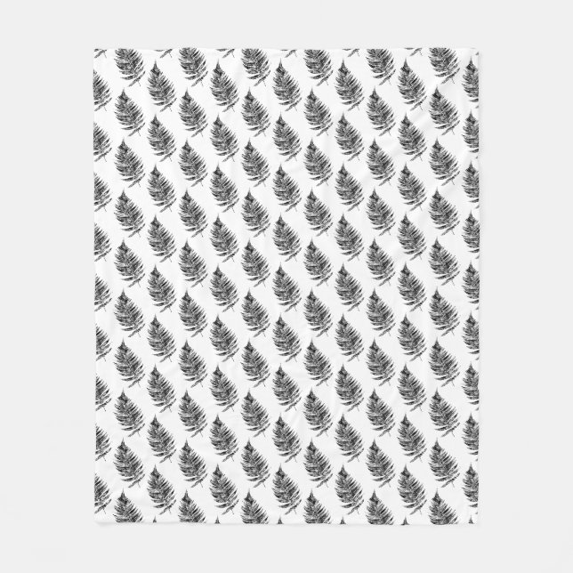 Schwarz-Weiß-Blattdruckmuster Fleecedecke (Vorderseite)