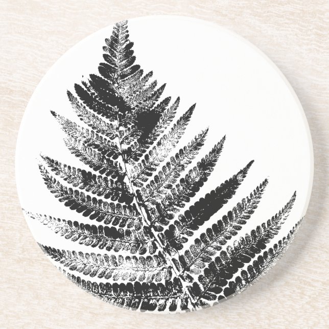 Schwarz-Weiß-Blattdruckrunde Getränkeuntersetzer (Vorne)