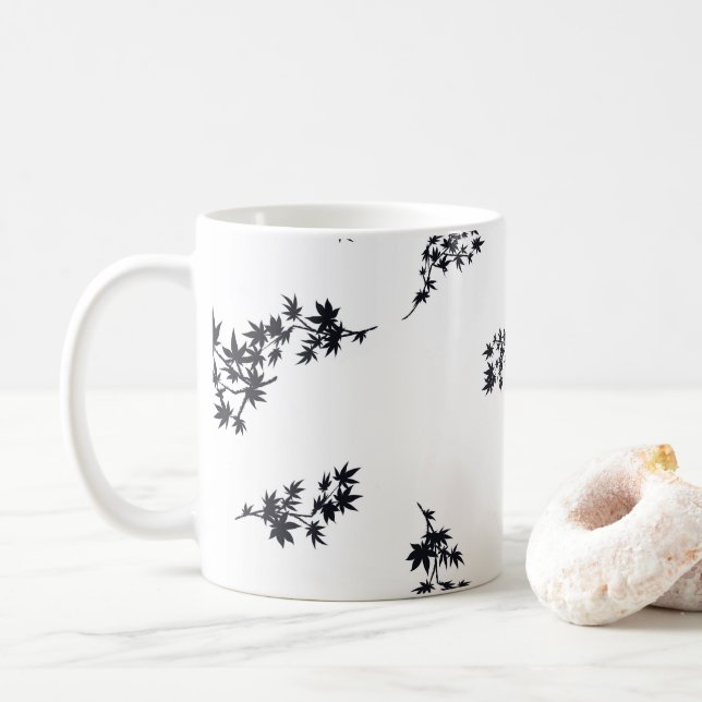 Schwarz-Weiß-Blätter Kaffeetasse (Mit Donut)