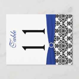 Schwarz-Weiß-Blau-Damast-Tischnummer Postkarte