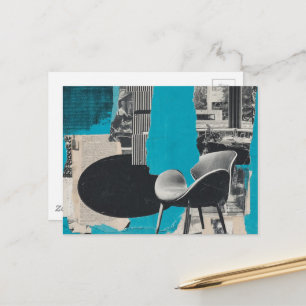Schwarz Weiß Blau Klavier und Stuhl Collage Postka Postkarte