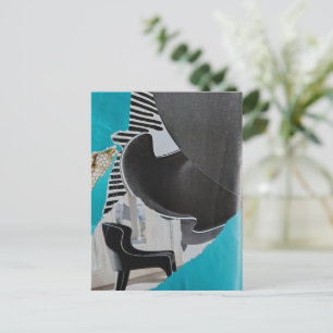 Schwarz Weiß Blau Klavier und Stuhl Collage Postka Postkarte