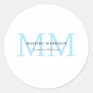 Schwarz Weiß Blau Minimalistisches Berufsmonogramm Runder Aufkleber