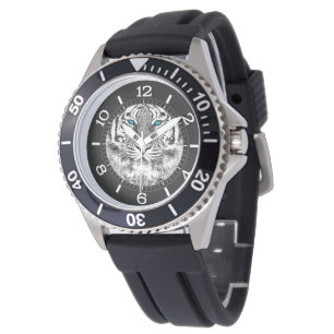 Schwarz-Weiß-Blaue Augen Tiger Design-Dial Armbanduhr