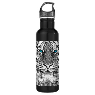 Schwarz-Weiß-blaue Augen Tiger Graphic Edelstahlflasche
