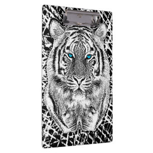 Schwarz-Weiß-blaue Augen Tiger Graphic Klemmbrett