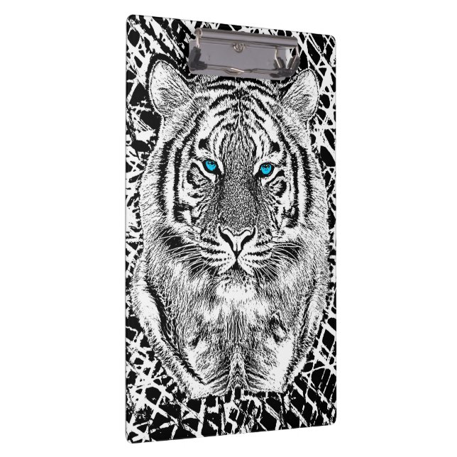 Schwarz-Weiß-blaue Augen Tiger Graphic Klemmbrett (Rechts)